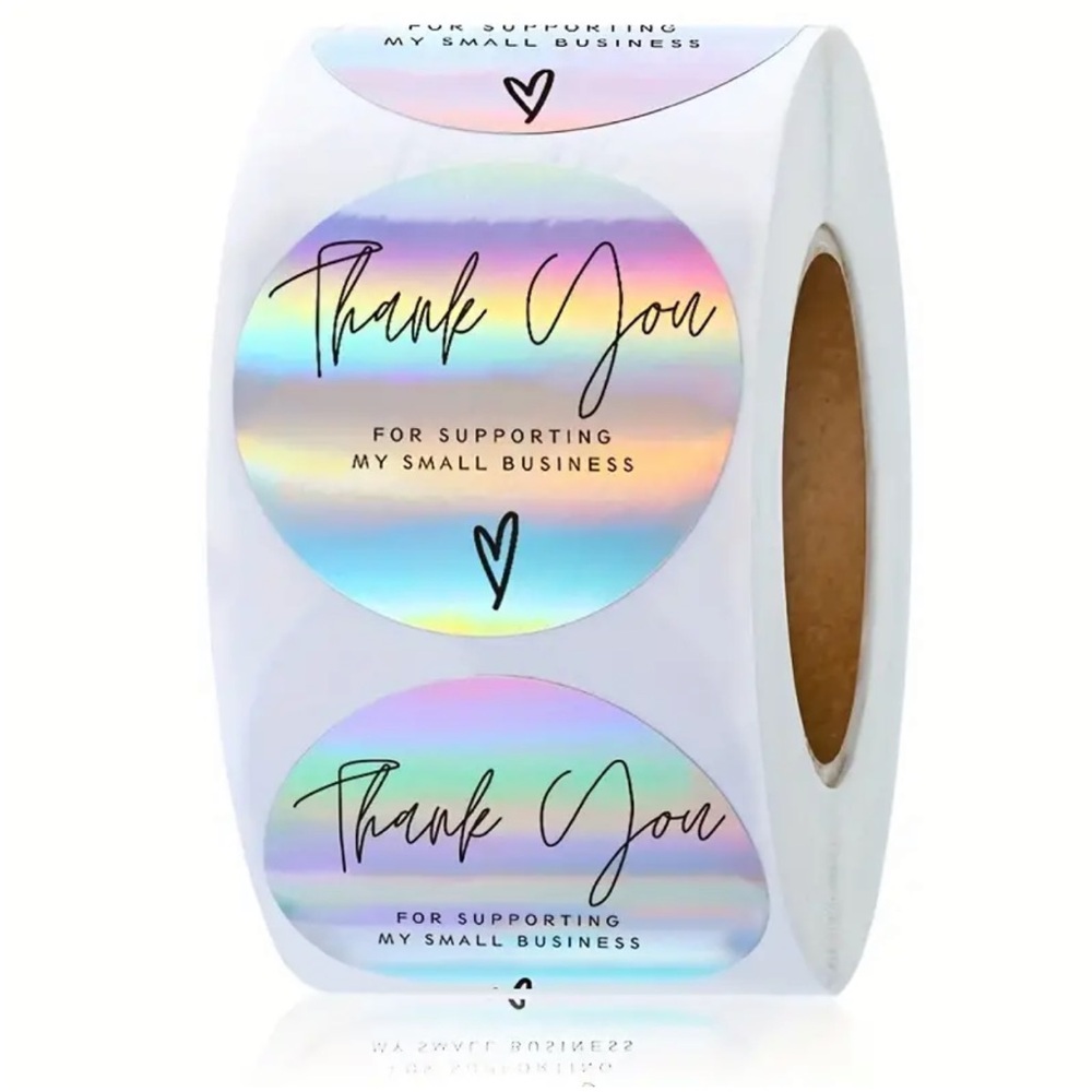 (47) Roll of 500 “Thank You for Supporting my Sm Business” Holographic Stickers